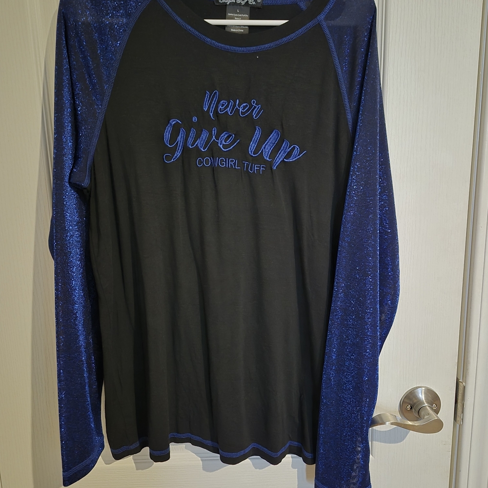 Cowgirl Tuff Black Shirt with Blue Stitching